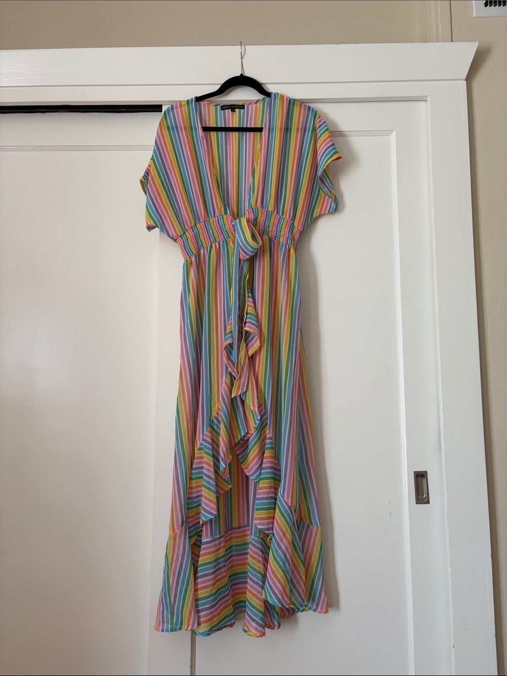 America & Beyond Multicolor Stripe Tie-Front Coverup Maxi Dress - Women